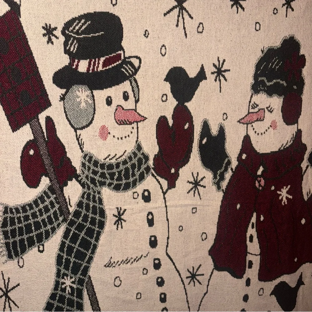 Festive Snowman Tapestry with Red and Green‎ Accents